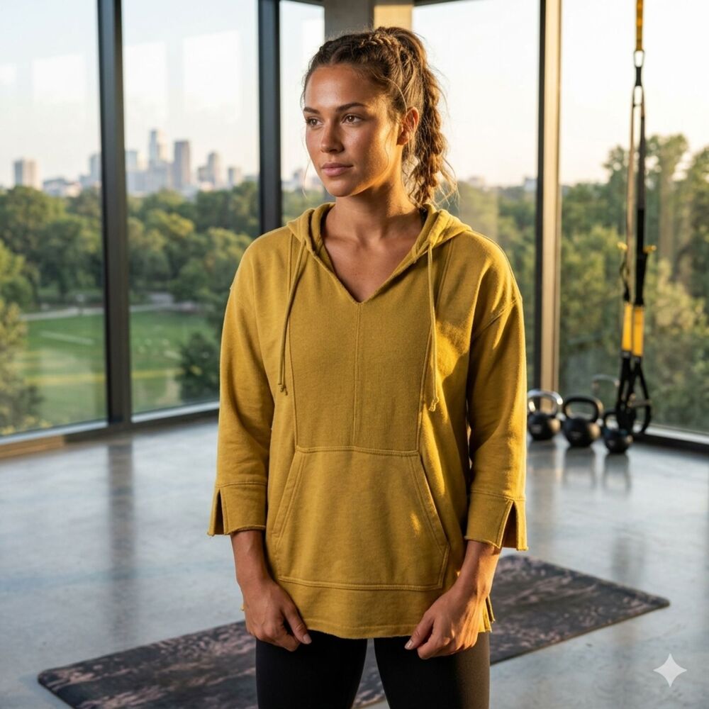 Nike Dri Fit Mustard Olive Hoodie Pullover XS Loose Fit Yoga Lounge